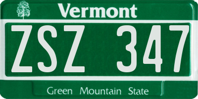 VT license plate ZSZ347