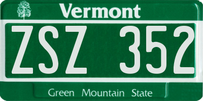 VT license plate ZSZ352