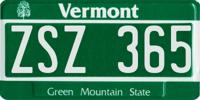 VT license plate ZSZ365