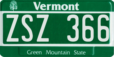 VT license plate ZSZ366
