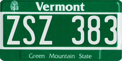 VT license plate ZSZ383