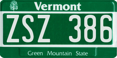 VT license plate ZSZ386