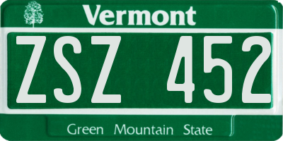 VT license plate ZSZ452