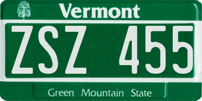 VT license plate ZSZ455