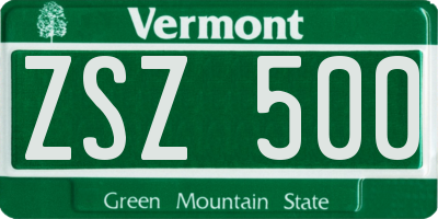 VT license plate ZSZ500