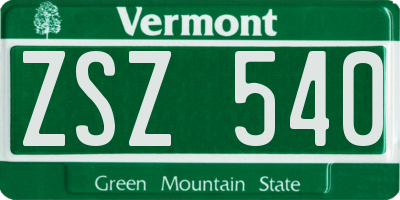 VT license plate ZSZ540
