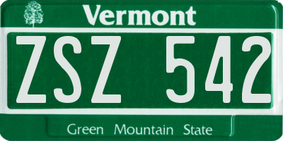 VT license plate ZSZ542
