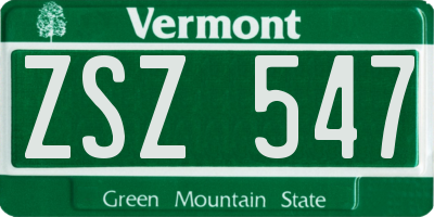 VT license plate ZSZ547