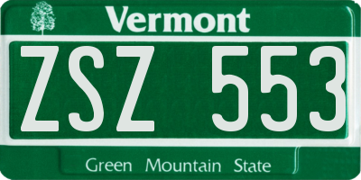 VT license plate ZSZ553