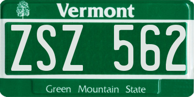 VT license plate ZSZ562