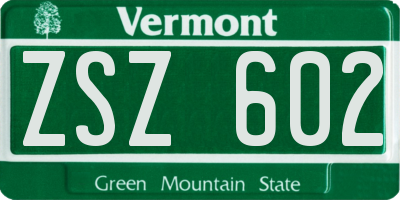 VT license plate ZSZ602