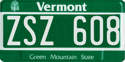 VT license plate ZSZ608