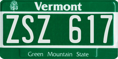 VT license plate ZSZ617