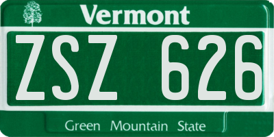 VT license plate ZSZ626