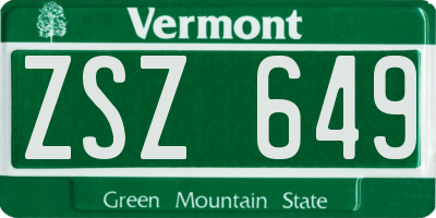 VT license plate ZSZ649