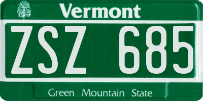 VT license plate ZSZ685