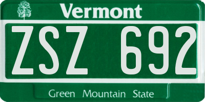 VT license plate ZSZ692