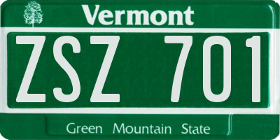 VT license plate ZSZ701