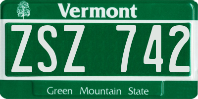 VT license plate ZSZ742