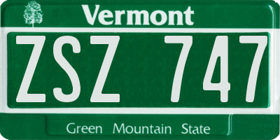 VT license plate ZSZ747