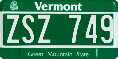 VT license plate ZSZ749
