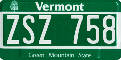 VT license plate ZSZ758