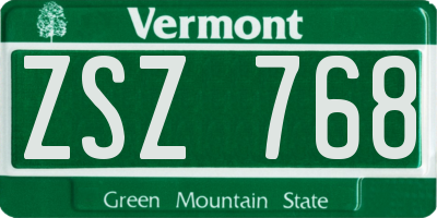 VT license plate ZSZ768
