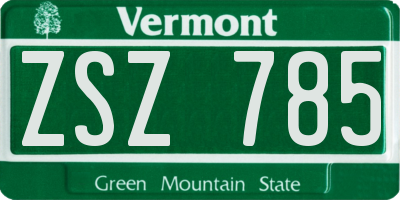 VT license plate ZSZ785
