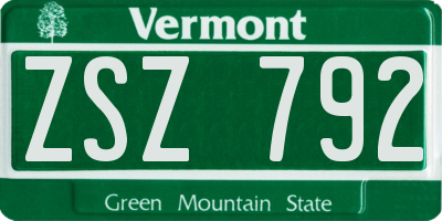 VT license plate ZSZ792