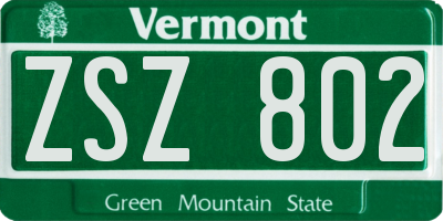 VT license plate ZSZ802