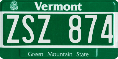 VT license plate ZSZ874