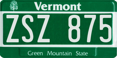 VT license plate ZSZ875