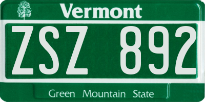 VT license plate ZSZ892