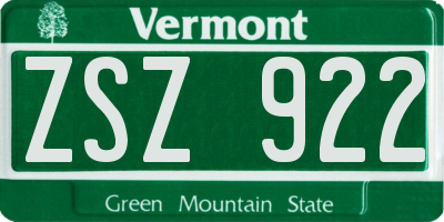 VT license plate ZSZ922
