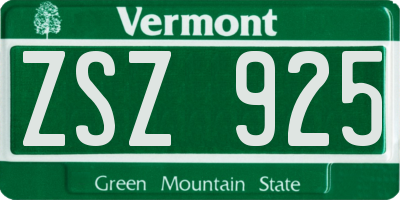 VT license plate ZSZ925