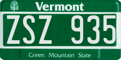 VT license plate ZSZ935