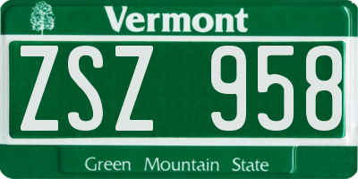 VT license plate ZSZ958