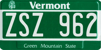 VT license plate ZSZ962