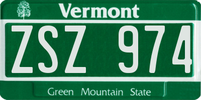 VT license plate ZSZ974