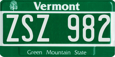VT license plate ZSZ982