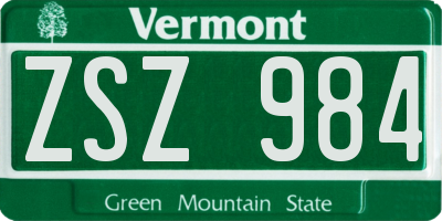 VT license plate ZSZ984