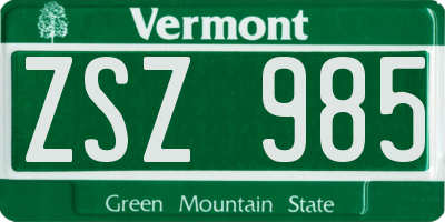 VT license plate ZSZ985