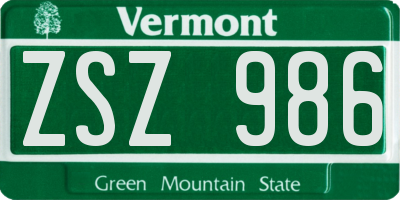 VT license plate ZSZ986