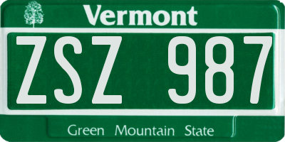 VT license plate ZSZ987
