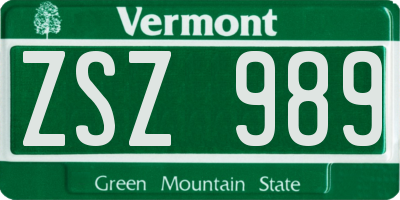 VT license plate ZSZ989