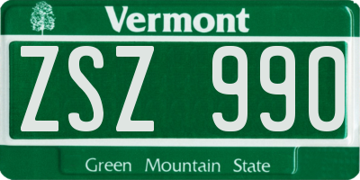 VT license plate ZSZ990