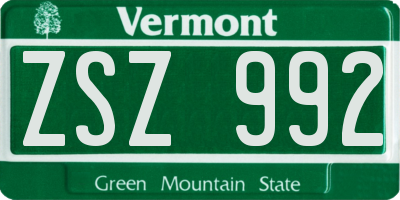 VT license plate ZSZ992