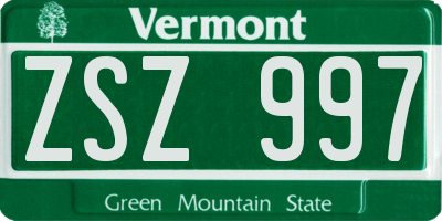 VT license plate ZSZ997