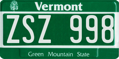 VT license plate ZSZ998