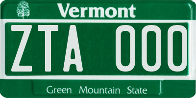 VT license plate ZTA000